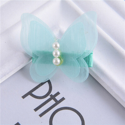 

New Style Korean Version Baby Children Girls Hair Clips Cute Butterfly Shape Princess Pearl Chiffon Bow Hairpin Hair Accessory
