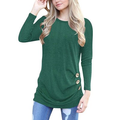 

Women T Shirts Batwing Sleeve O-Neck Button T Shirt Women Autumn Long Sleeve Solid Casual Tshirt Tops Female