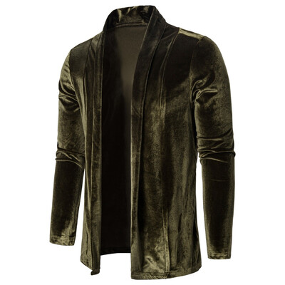 

Toponeto Men Pure Color Gold Velvet Trench Coat Cardigan Long Sleeve Outwear Blouse