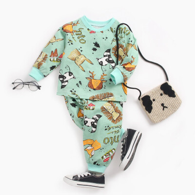 

Cute Children Set 0-4T New Autumn Baby Kids Girls Boys Long Sleeve Cartoon Print BlousePants Pajamas Sleepwear Set