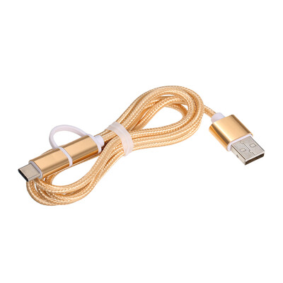 

2-in-1 USB 20 Male to Type-CMicro USB Nylon Braided Charge Cable For Huawei Samsung HTC Xiaomi etc 1m Gold