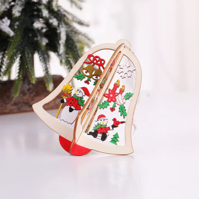 

Gobestart Christmas Tree Small Pendant Wooden Five-pointed Star Bell Christmas Decorations