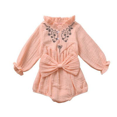 

Autumn Winter Baby Girls Long Sleeve Rompers Bow Embroidered Solid Color Cute One-Pieces Jumpsuit Triangle Rompers For Baby