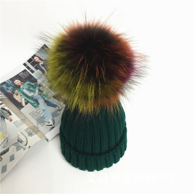 

Ladies autumn&winter personality Korean version of the seven color mule big hair ball warm trend ear-guard knitted hat