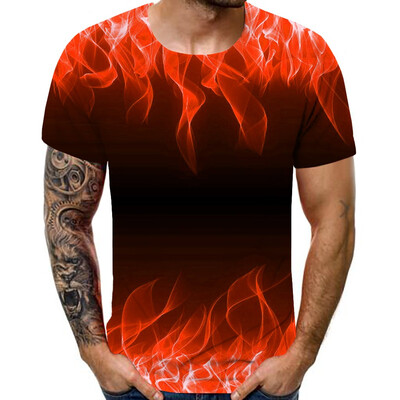 

Toponeto Mens New Summer T-shirt With Round Neck Short Sleeve Blue Flame 3D Printed Top