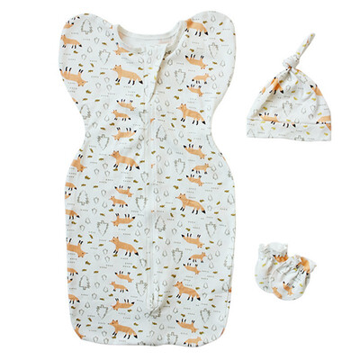 

Baby Sleeping Bag Spring Autumn Cotton Comfortable Cartoon Print Pure Cotton Sleeping Bag Quilts CarpetHatGloves 6 Colors