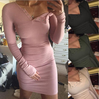

Fashion Womens Long Sleeve Bodycon Party Evening Cocktail Mini Short Dress