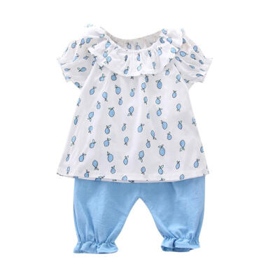 

Baby Clothes Summer Baby Girls Casual Short Sleeve Fruit Print T-shirt TopsPants Suits Costume Set