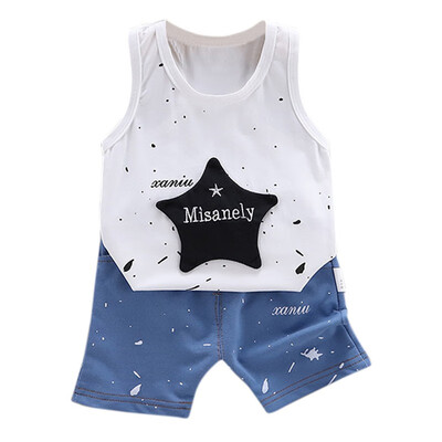 

Summer Children Baby Boys Casual Sleeveless Star Print Vest TopsShorts Suits Costume Set
