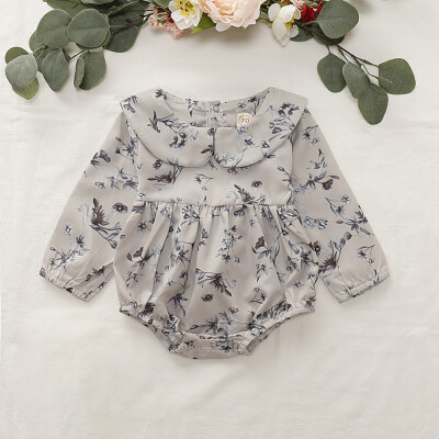 

New Bodysuits Long Sleeves Baby Girl Full Body Flower Print Child Robes Romper