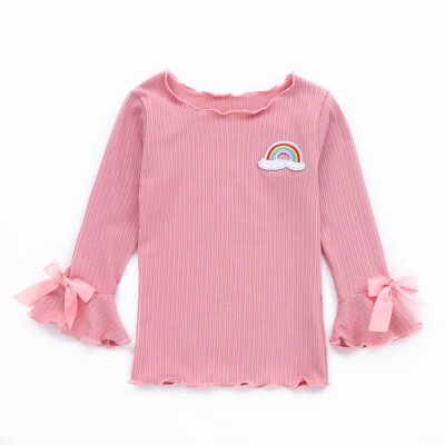 

2019 New Autumn Baby Girl Flare Sleeve T-Shirts Kids Cartoon Printed Tops Tees Casual Blouse