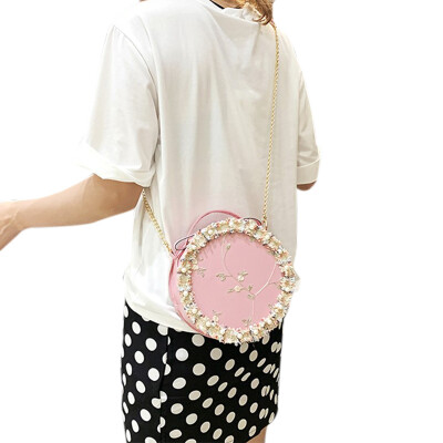 

Pearl women bag Lace Embroidered Round Crossbody Bag Fashion Handbag Womens Messenger Bag