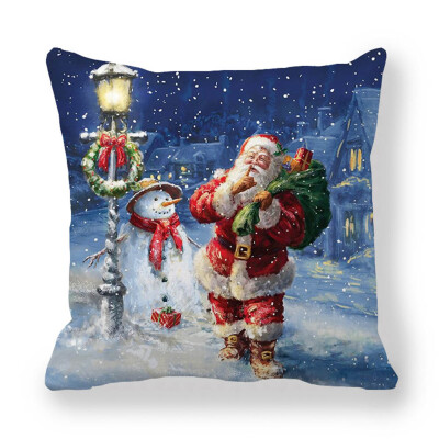 

Cute Santa Claus Deer Christmas Snowman Printed Pillowcase Cushion Cover Xmas Party Home Decor