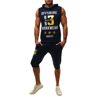 

Toponeto Mens Summer Leisure Fashion Printing Sleeveless Hoodie Vest Shorts Sports Sets