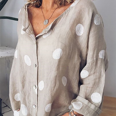 

Fashion Polka Dot Printed Blouse Women Casual Shirt Long Sleeve V Neck Buttons Loose Women Blouses Tops Basic Blusas