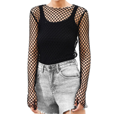 

Ladies Shirt Women Long Sleeve Sheer Mesh SEE THROUGH Plain Top Shirt