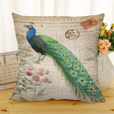 

1X Peacock Pillow Case Sofa Bedroom Home Decor Removable And Washable Office Cushion Linen Cushion Cover
