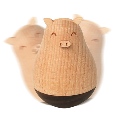 

Toponeto Cartoon Wooden Tumbler Doll Toy Mini Funny Roly-Poly Toys Birthday Gift Decor