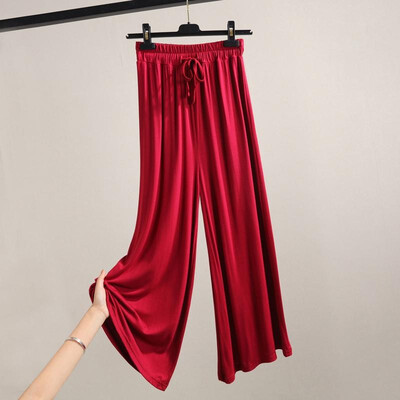 

Fashion Women Autumn Modal Wide Leg Pants Solid Color Drawstring Straight Elastic High Waist Loose Trousers