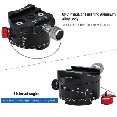 

Andoer DH-60 Panoramic Ball Head Indexing Rotator HDR Tripod Head CNC Aluminum Alloy Max Load 33Lbs for Canon Nikon Sony DSLR Cam