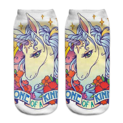 

1Pair Women Low Cut Ankle Socks Funny Unicorn 3D Printing Socks Cotton Hosiery Printed Socks