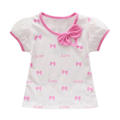 

Childrens T-Shirt Baby Girl Clothes Summer Print Kids Bow Short Sleeve Infant Girl Tee Tops Princess Girl Party Clothes