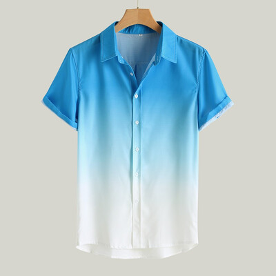 

Tailored Mens Loose Blouse Breathable Short Sleeve Turn-Down Collar Gradient Shirt