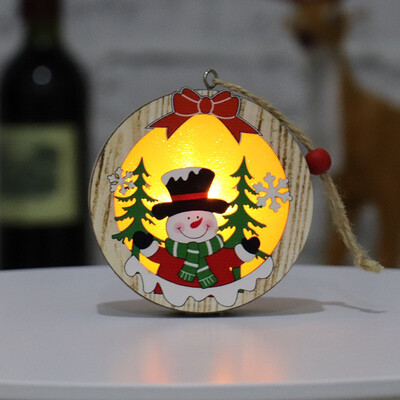 

Round Wooden Frame Christmas Ornament Lamp Luminous Xmas Tree Hanging Pendant