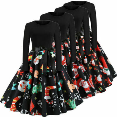 

Vintage Womens Christmas Xmas Swing Dress Ladies Long Sleeve Party Skater Dress