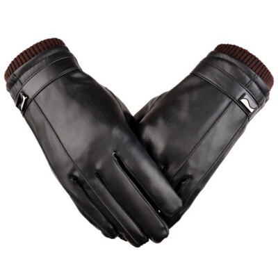 

Mens leather gloves winter warm touch screen leather screw gloves riding waterproof&windproof Korean version plus velvet