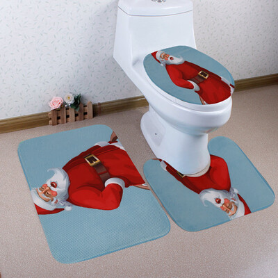 

Toponeto 3PCS Christmas Bathroom Non-Slip Pedestal Rug Lid Toilet Cover Bath Mat Set