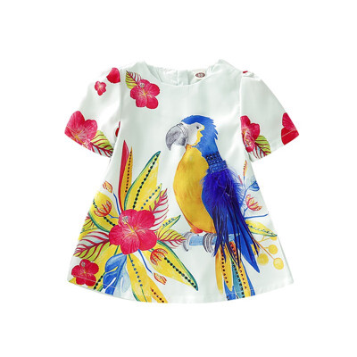 

Summer Casual Baby Girls Clothes Dress Bird Pattern Princess Dress Cotton Kids Toddler Dress