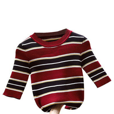 

Women Sweater Autumn New Winter Stripes Print Slim Short Sleeved Round Neck Slim Bottom Knit Sweater Half Sleeve Sweaterw