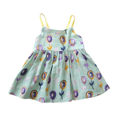 

Summer Fashion Baby Kids Fashion Girls Dress Casual Vestidos Lollipop Printed Cotton And Linen Sling Dress