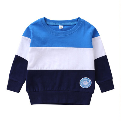

Spring Autumn Baby Boy Clothes Casual Fashion Baby Boy Patchwork Striped Long Sleeve Fleece Kids Sweatshirt