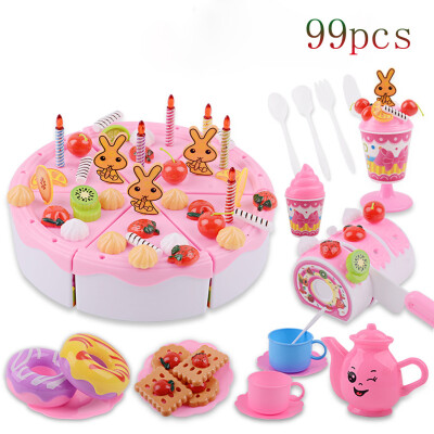 

Siaonvr 46PCS Pretend Role Play Kitchen Toy Happy Birthday Cake Food Cutting Set Kids