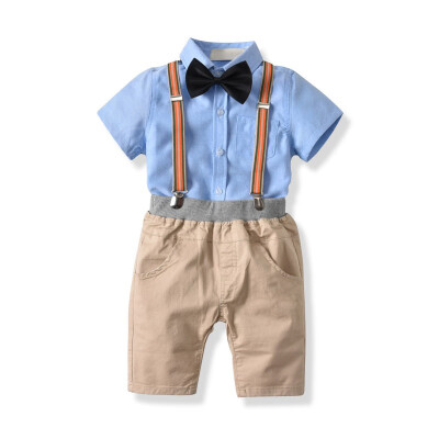 

Baby Clothes Set 2018 New Children Bow Tie Gentleman Four-Piece Set StrapShortsShirtBow Tie Suit Baby Boys Clothing 1-6Y