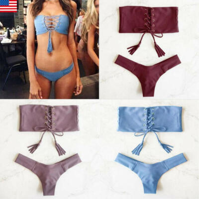 

US Padded Bra Bikini Swimsuit Women Bandage Push-up Triangle Swimwear Bathing