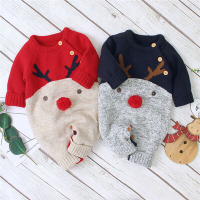 

My First Christmas Baby Girl Knitted Romper Jumpsuit Bodysuit Sweater Clothes