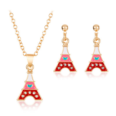 

Wild Retro Eiffel Tower Alloy Drop Oil Ladies Pendant Necklace Earrings Set Womens Jewelry Gift