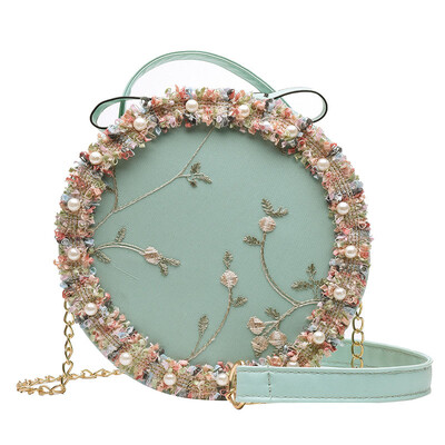 

Pearl women bag Lace Embroidered Round Crossbody Bag Fashion Handbag Womens Messenger Bag
