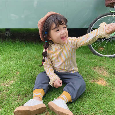 

Baby Girl Striped Lace Long Sleeve T-Shirt Spring Autumn Casual Fashion Kids Blouse 1-8Y