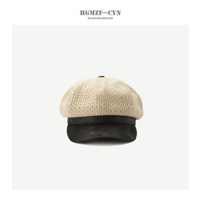 

Hat ladies fallwinter Japanese fashion Joker knitted wool octagonal Hat Korean ins spliced Cap Painter Hat