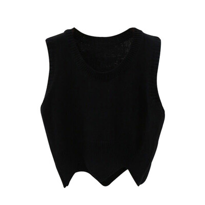 

Fashion Solid Colors Womens Sweater Knit O Neck Sleeveless Short Pullover Sweater Vest Wavy Edge Autumn Winter Warm pullover