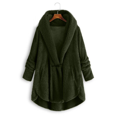 

Toponeto Women Plus Size Button Plush Tops Hooded Loose Cardigan Wool Coat Winter Jacket