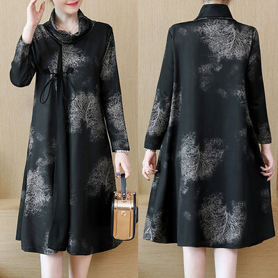 

Tailored Women Autumn Fashion Elegant Half Collar Loose Dress Long Sleeve Dresses