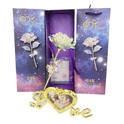

24K Foil Plated Rose Valentines Day Creative Gift Gold Rose With Photo Frame Lasts Forever Love Wedding Decor Lighting Rose