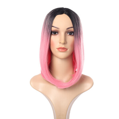 

〖Follure〗Black Pink Ombre Hair Straight Bob Wigs Synthetic Hair Short Party Hair Wig