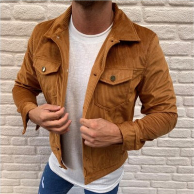 

Men Corduroy Cargo Military Jacket Winter Button Down Shirt Coat Work Outwear