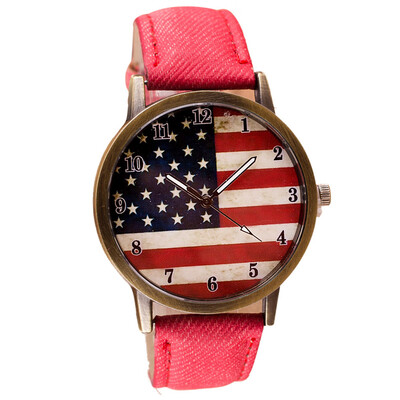 

〖Follure〗American Flag pattern Leather Band Analog Quartz Vogue Wrist Watches BK